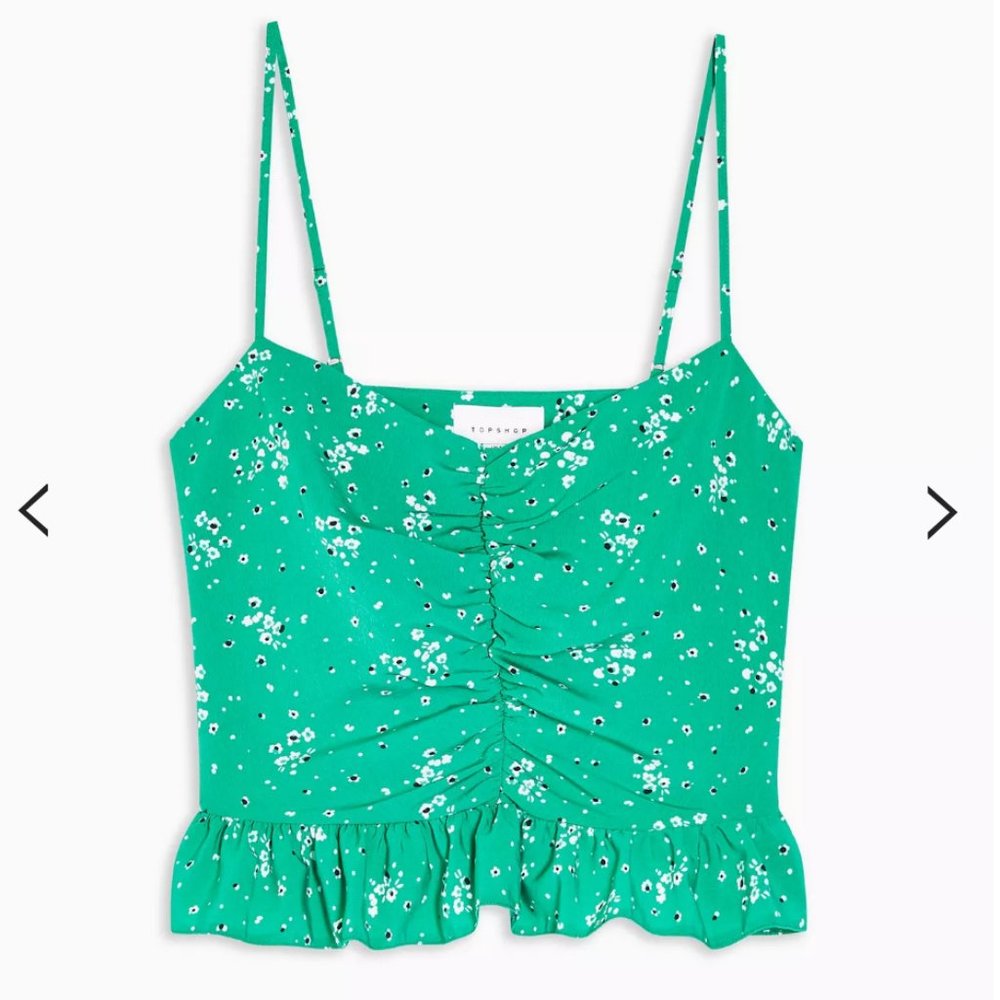 Topshop Green Floral Print Peplum Cami - Sz 6